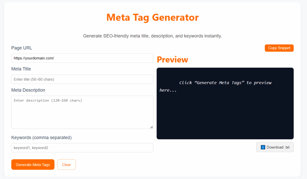 Meta Tag Generator