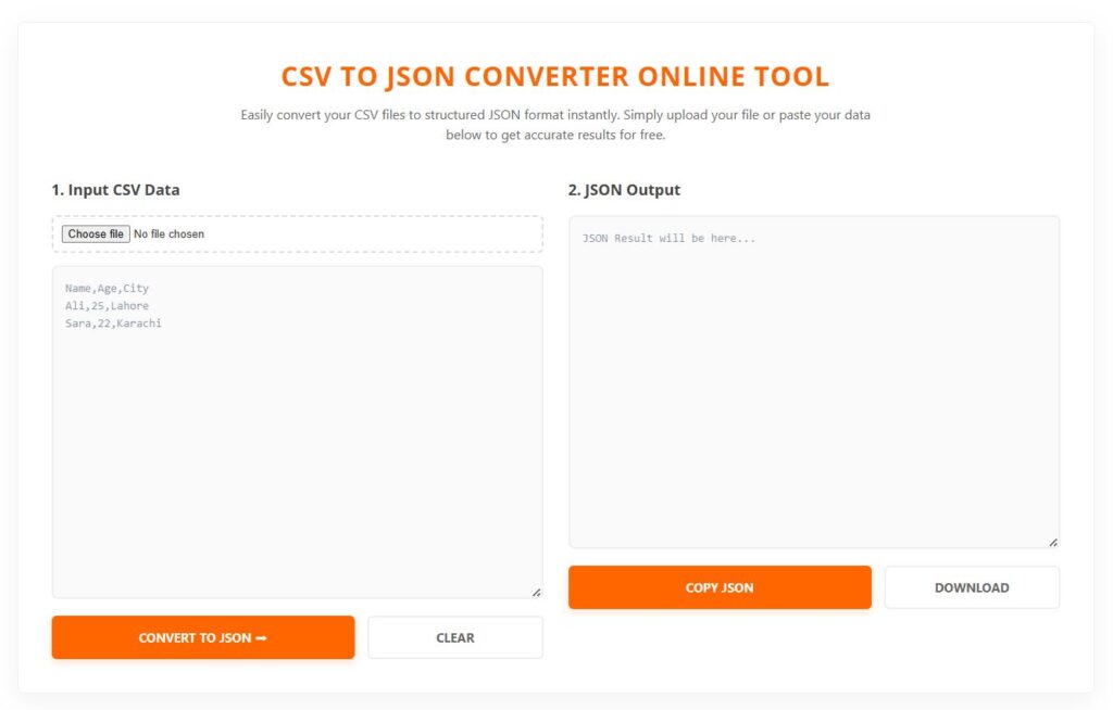 CSV to JSON Converter Online Tool